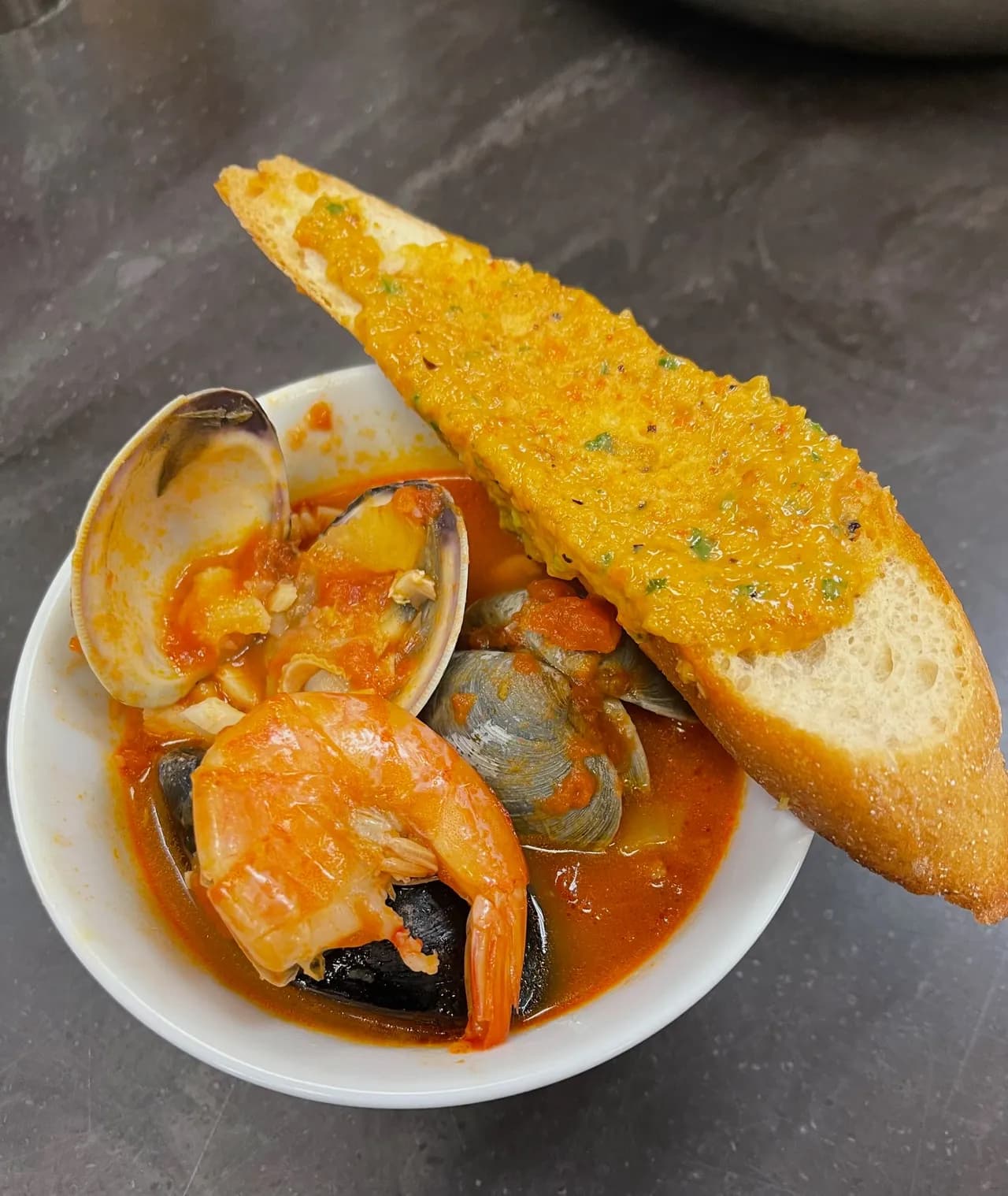 Bouillabaisse with shellfish and rouille toast