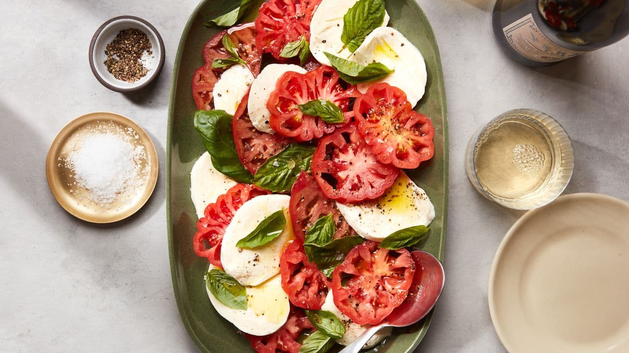 Caprese Salad — Tomato, Mozzarella, Basil, and Olive Oil