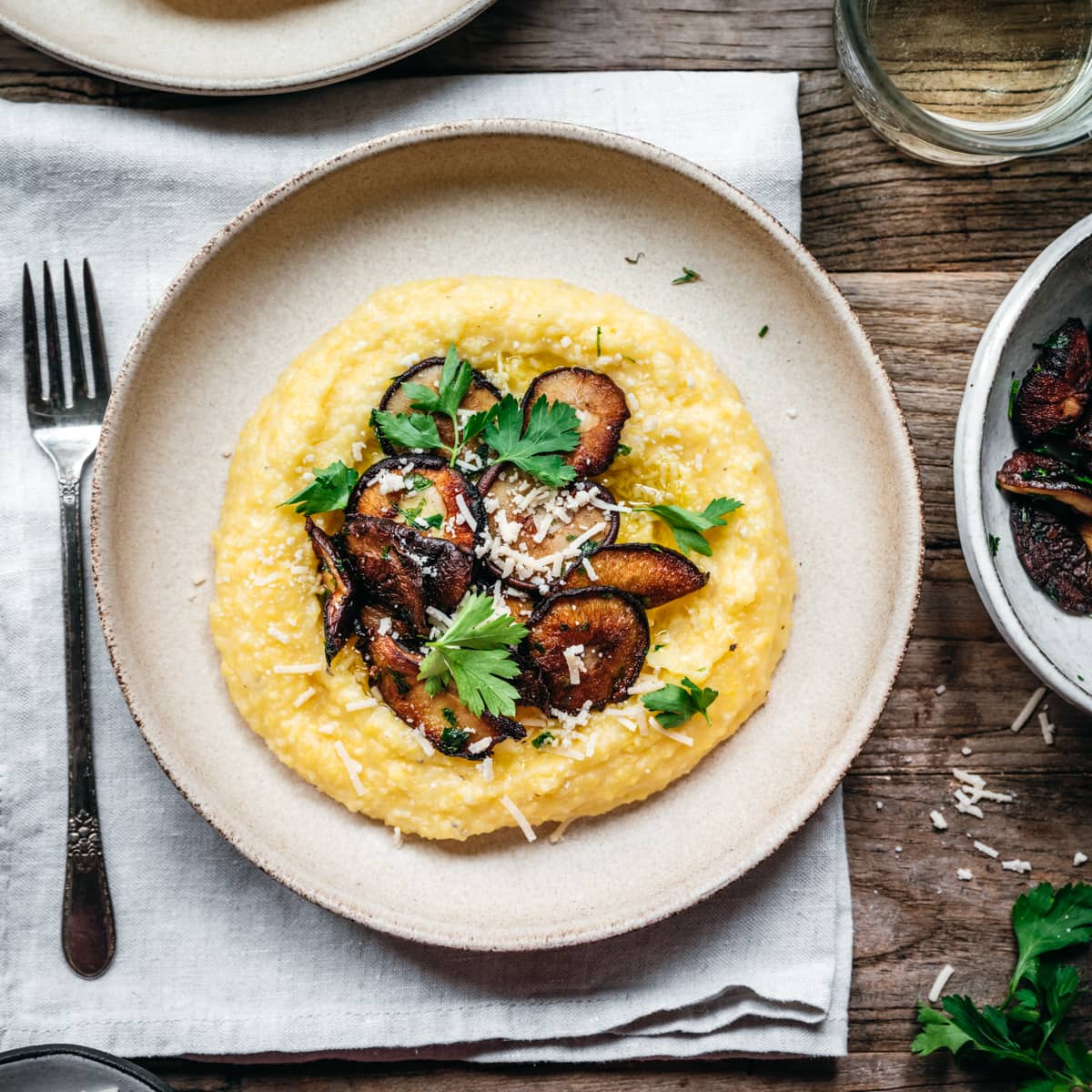 Creamy Polenta with Butter, Cheese, and Mushrooms