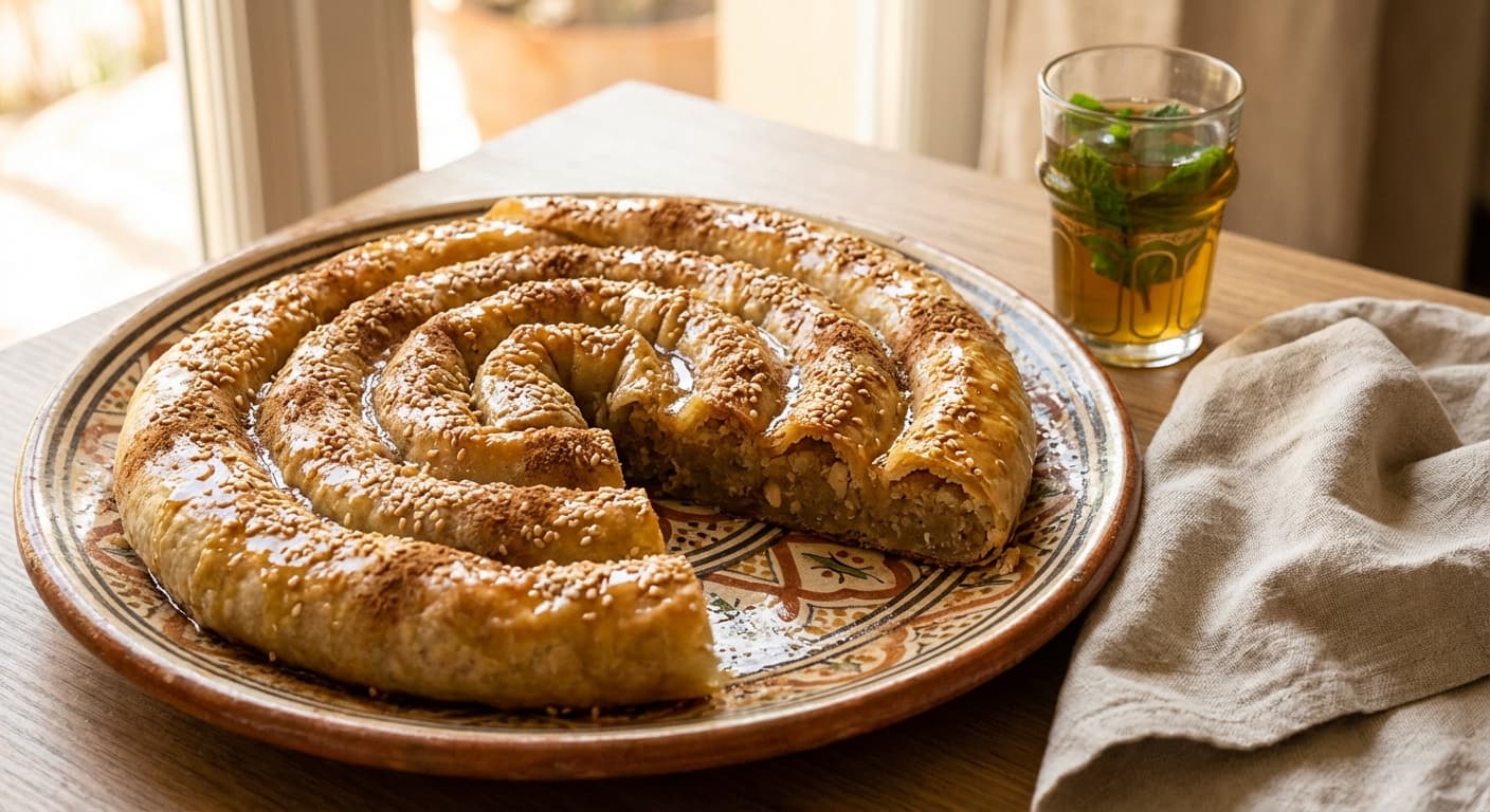 Moroccan almond pastry with honey and cinnamon