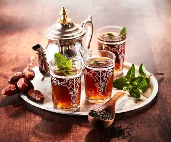 Moroccan mint tea served in traditional glasses