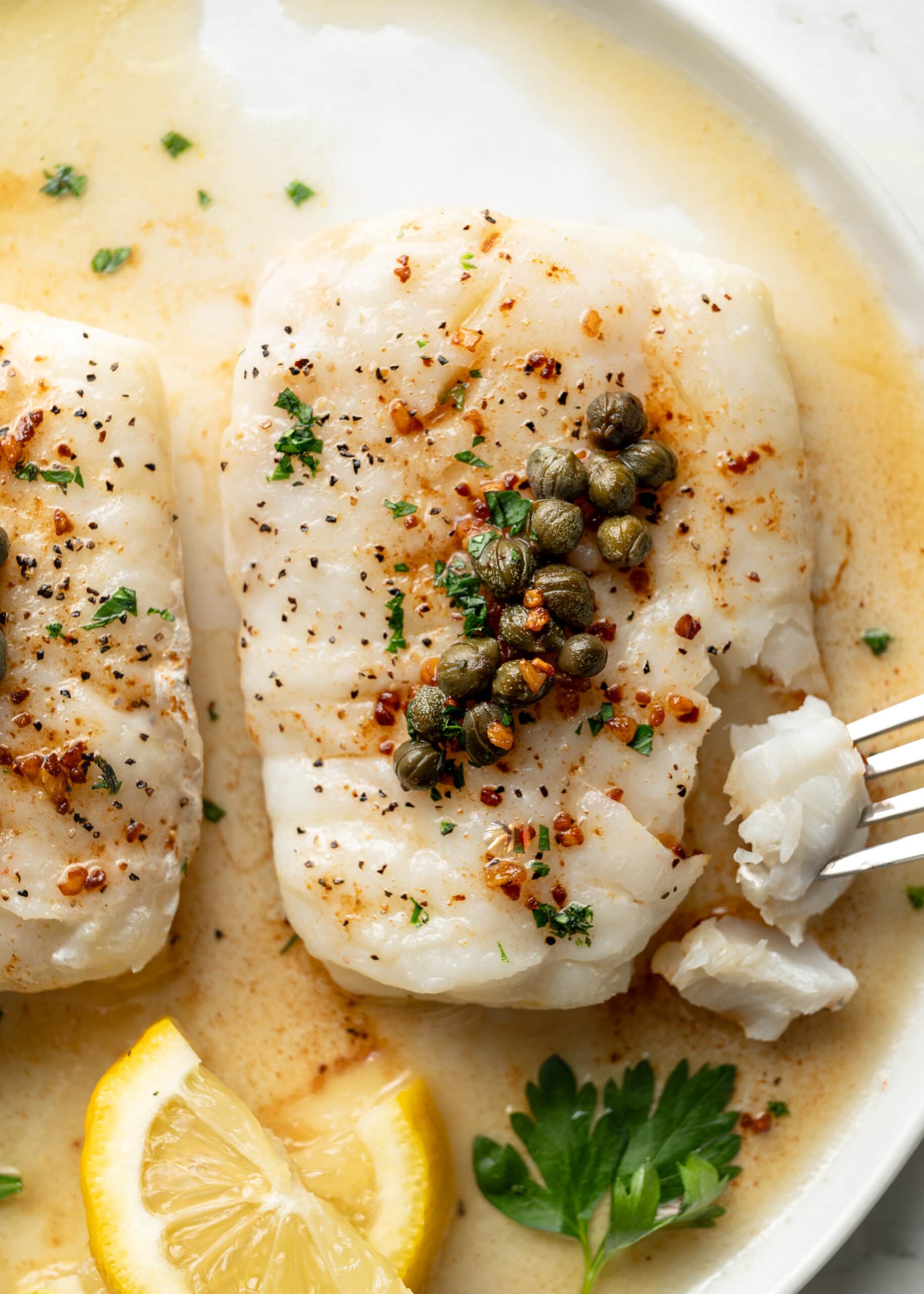 Skillet Cod, Brown Butter, Capers